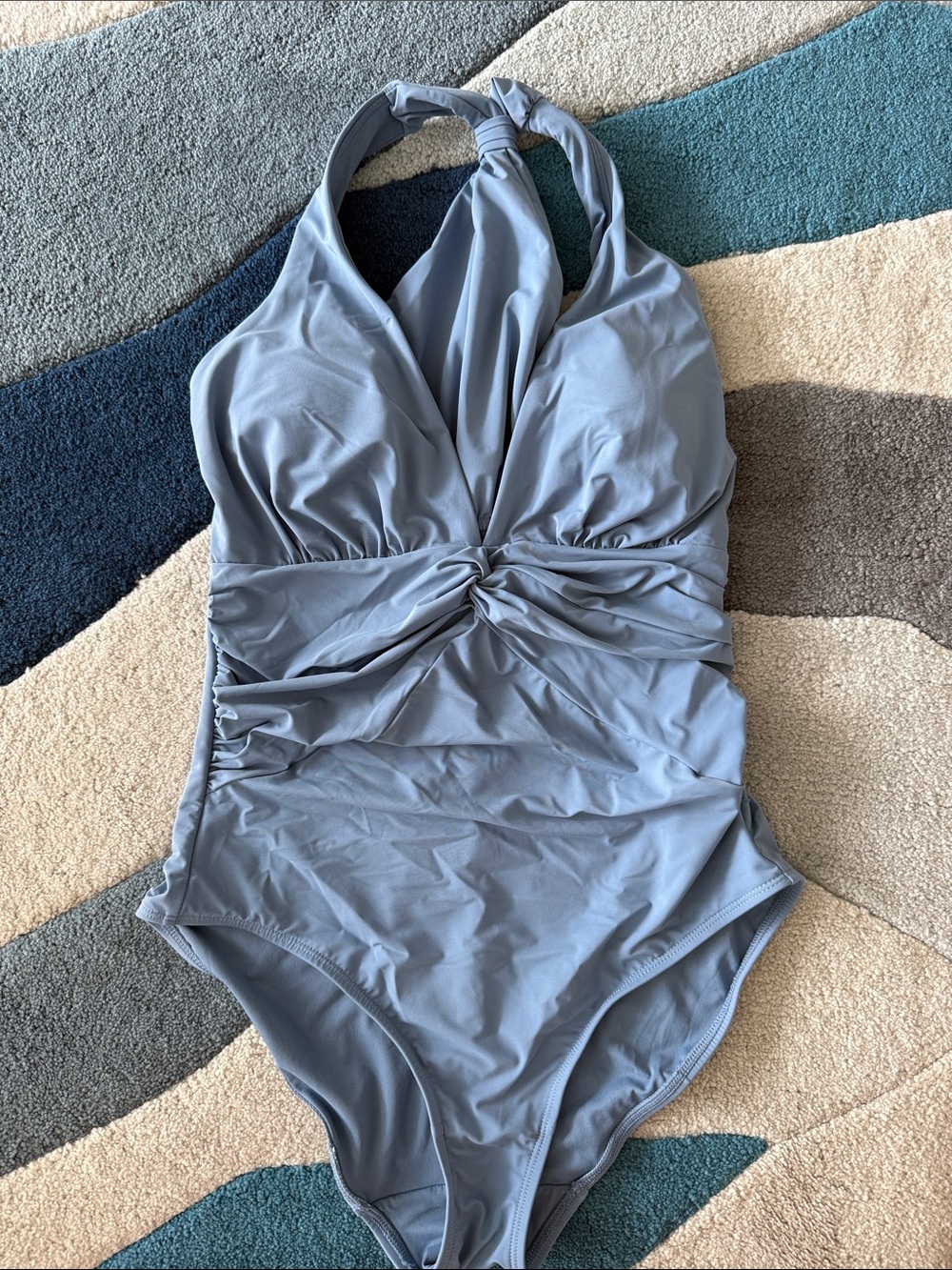 Girls' Twist-Front Halter One-Piece Swimsuit in Light Blue